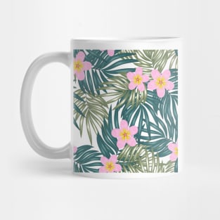 Tropical Leaves & Pink Flowers, Mug